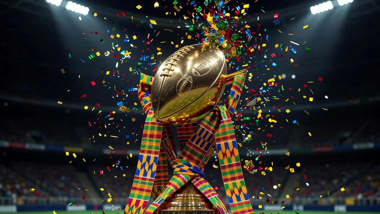 Troféu dourado da Taça das Nações Africanas entre confettis