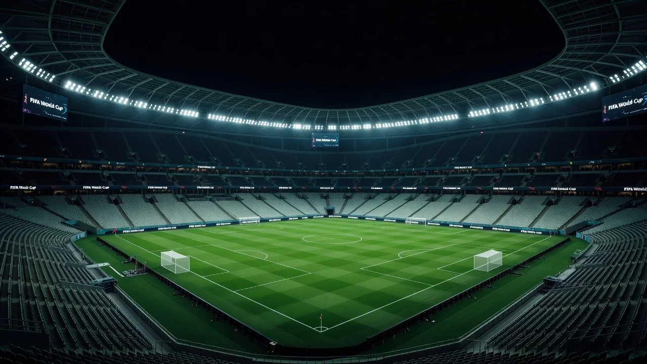 Estádio iluminado à noite durante o Mundial de futebol de 2010